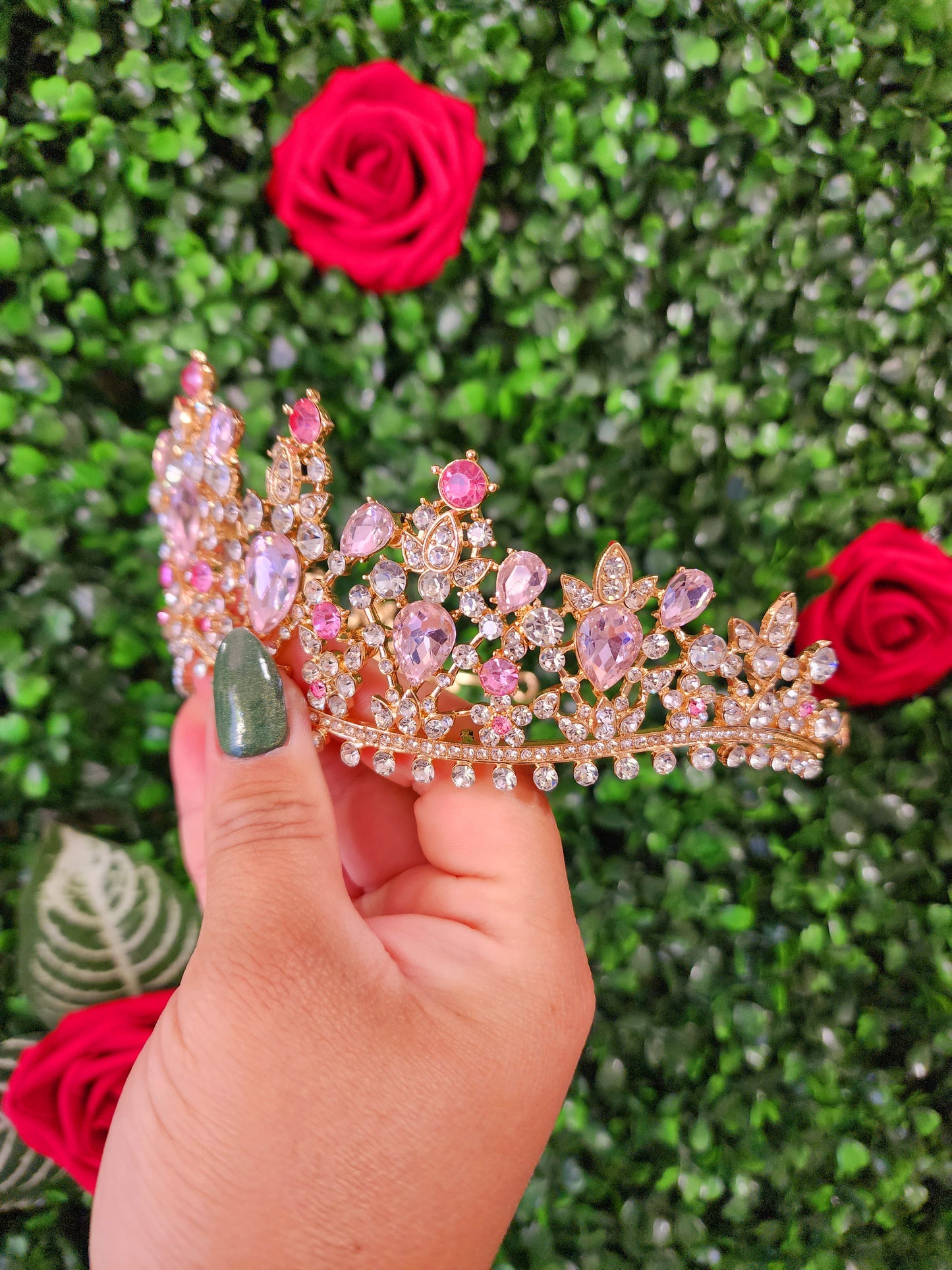 Gold Tiara with Pink & Silver Rhinestones (255)