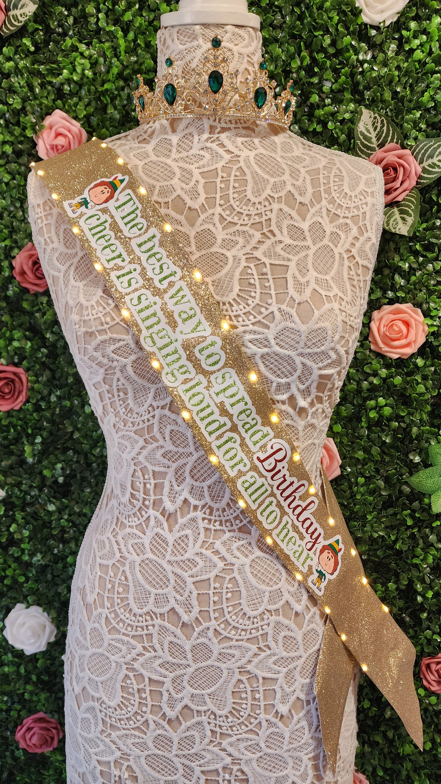 Buddy Elf Light Up Birthday Sash | Birthday Party Sash, Christmas Birthday Accessory