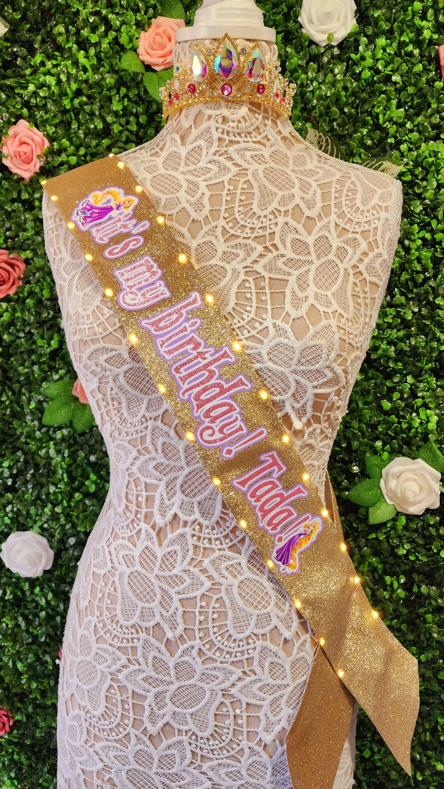 Golden Hair Princess Light-Up Birthday Sash | Light Up Birthday Celebration LED Party Accessory