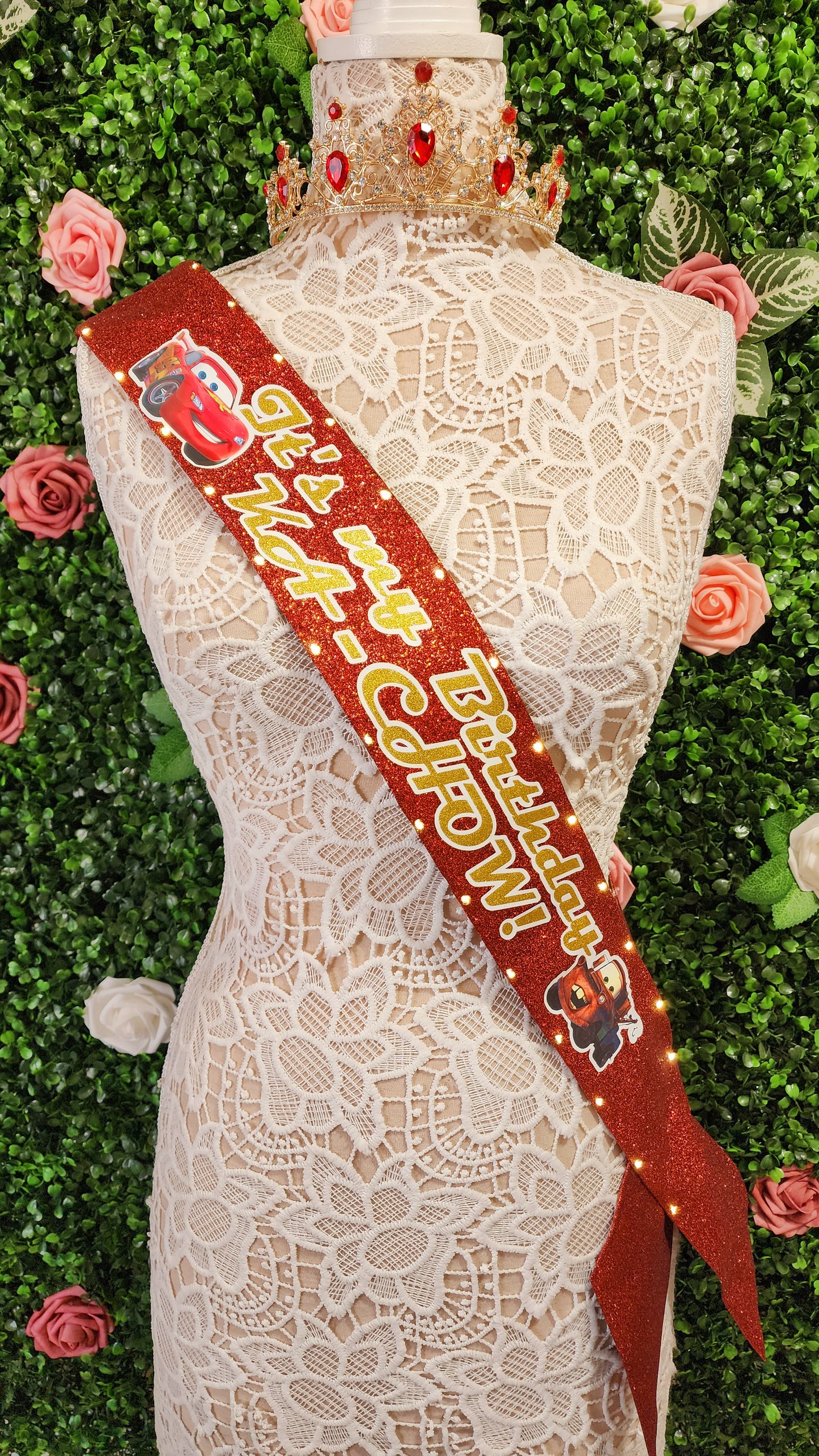Vroom Vroom Light Up Birthday Sash | Light Up Birthday Celebration LED Party Accessory