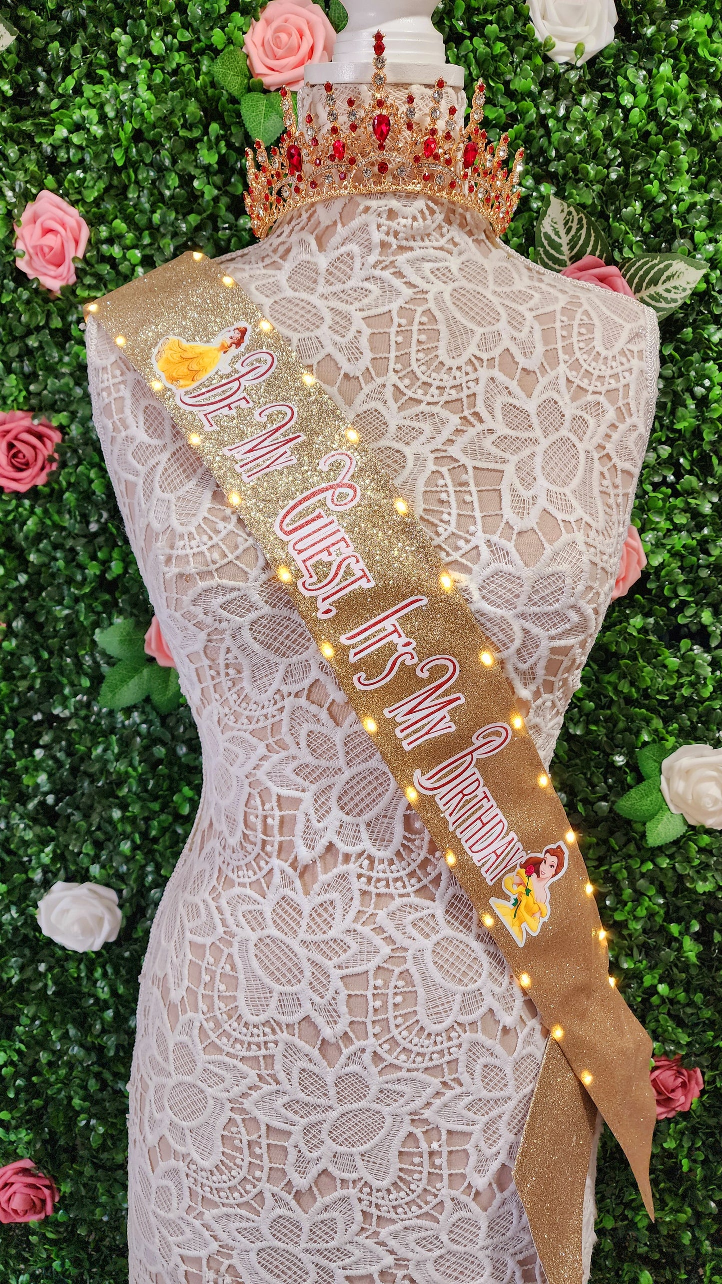Enchanted Rose Princess Light Up Birthday Sash | Light Up Birthday Celebration LED Party Accessory