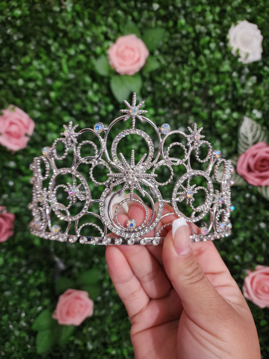 Silver Tiara with Iridescent and Silver Rhinestones