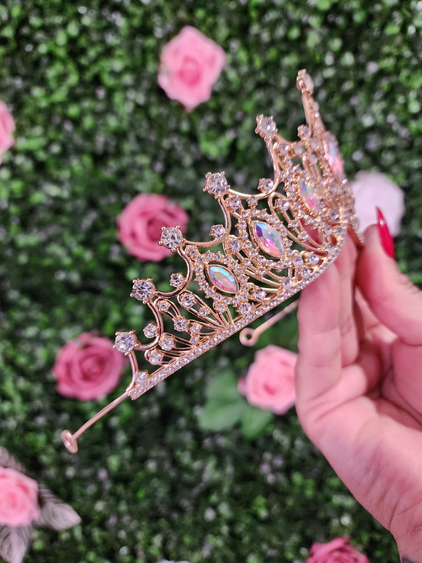 Gold Tiara with Iridescent & Silver Rhinestones (268)