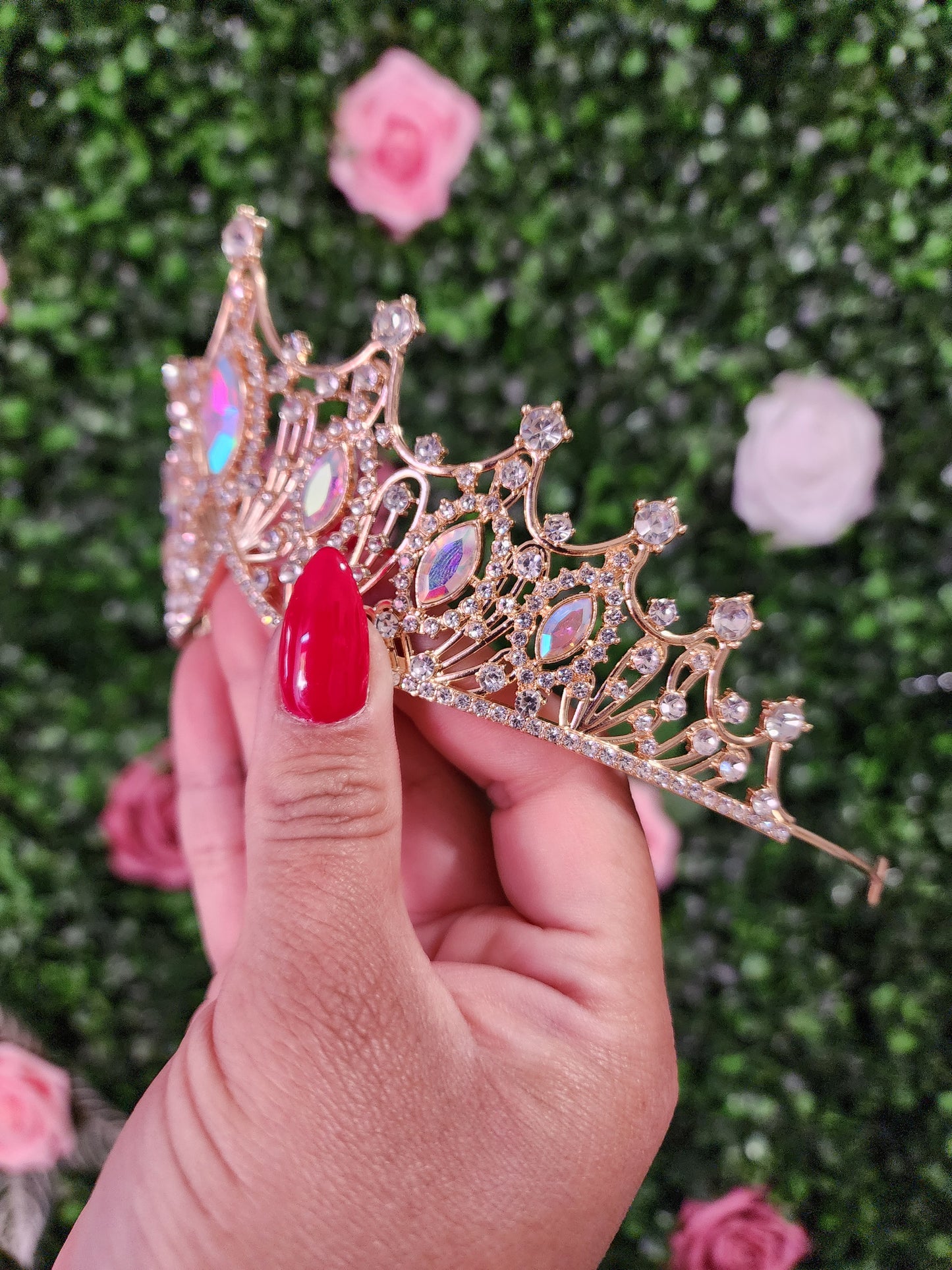 Gold Tiara with Iridescent & Silver Rhinestones (268)