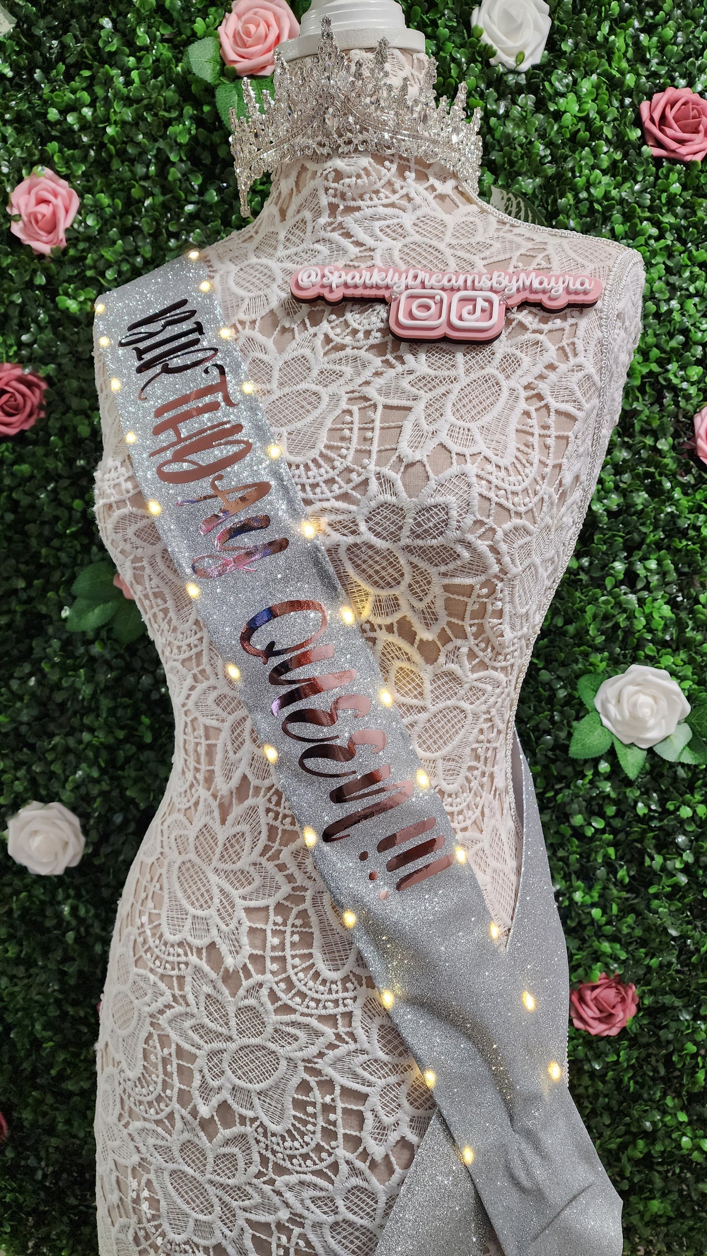 Custom Glitter Light-Up Sash | Personalized LED Party Sash for Birthdays, Brides, Bachelorettes, Sweet 16, Quinceañera (Extra Length OVER 66 inches)