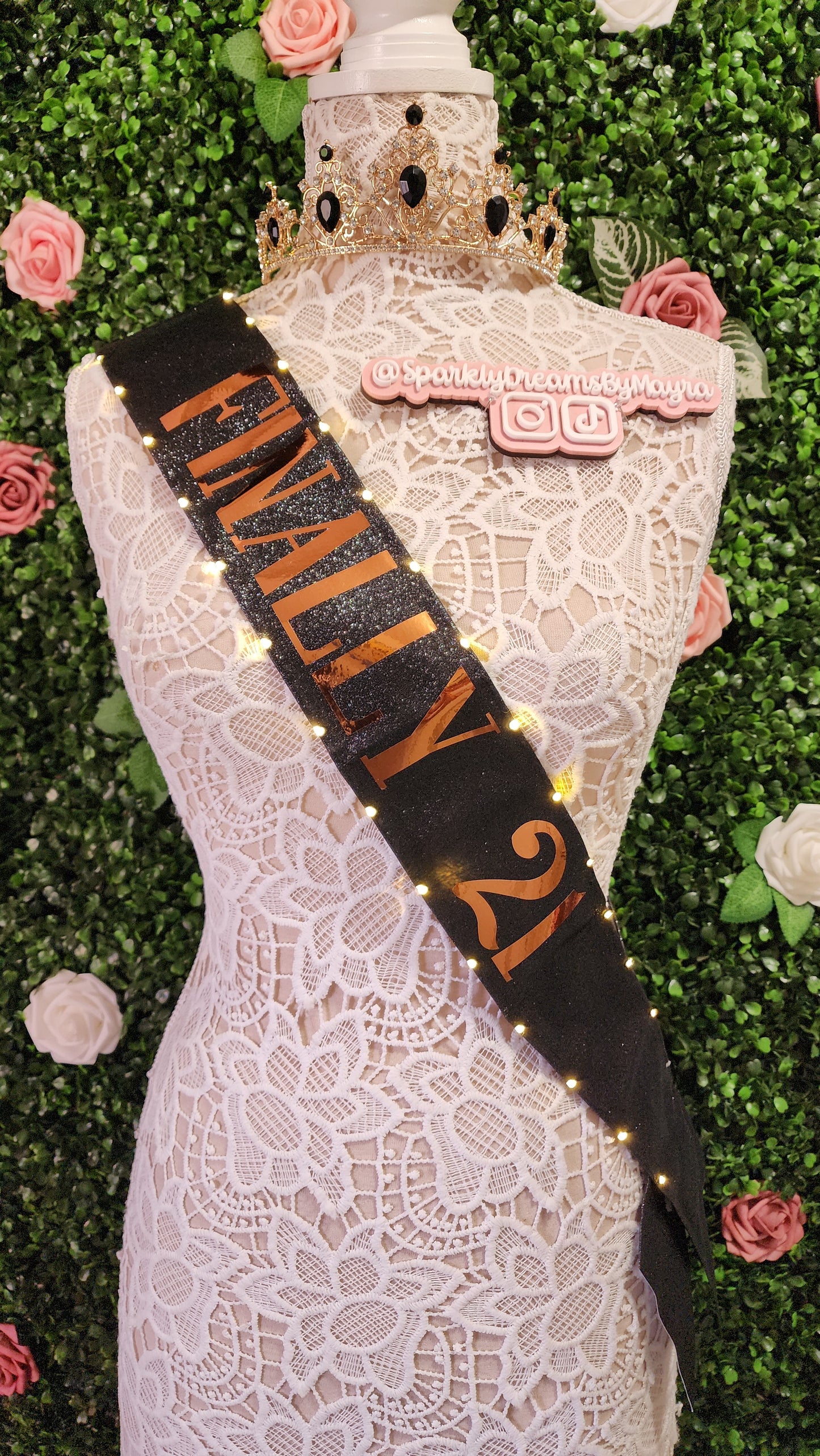 FINALLY 21 Light Up Birthday Sash | Black Sash with Rose Gold Foil, Light Up 21st celebration LED Party Accessory