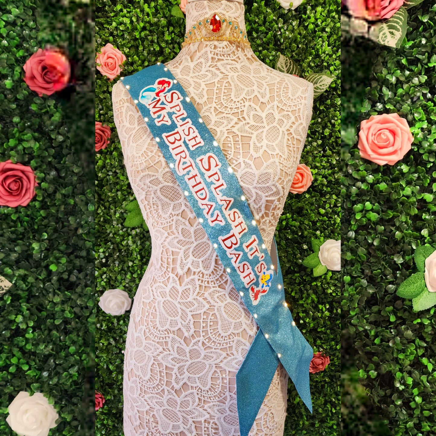Under The Waves Mermaid Light-Up Birthday Sash | Light Up Birthday Celebration LED Party Accessory