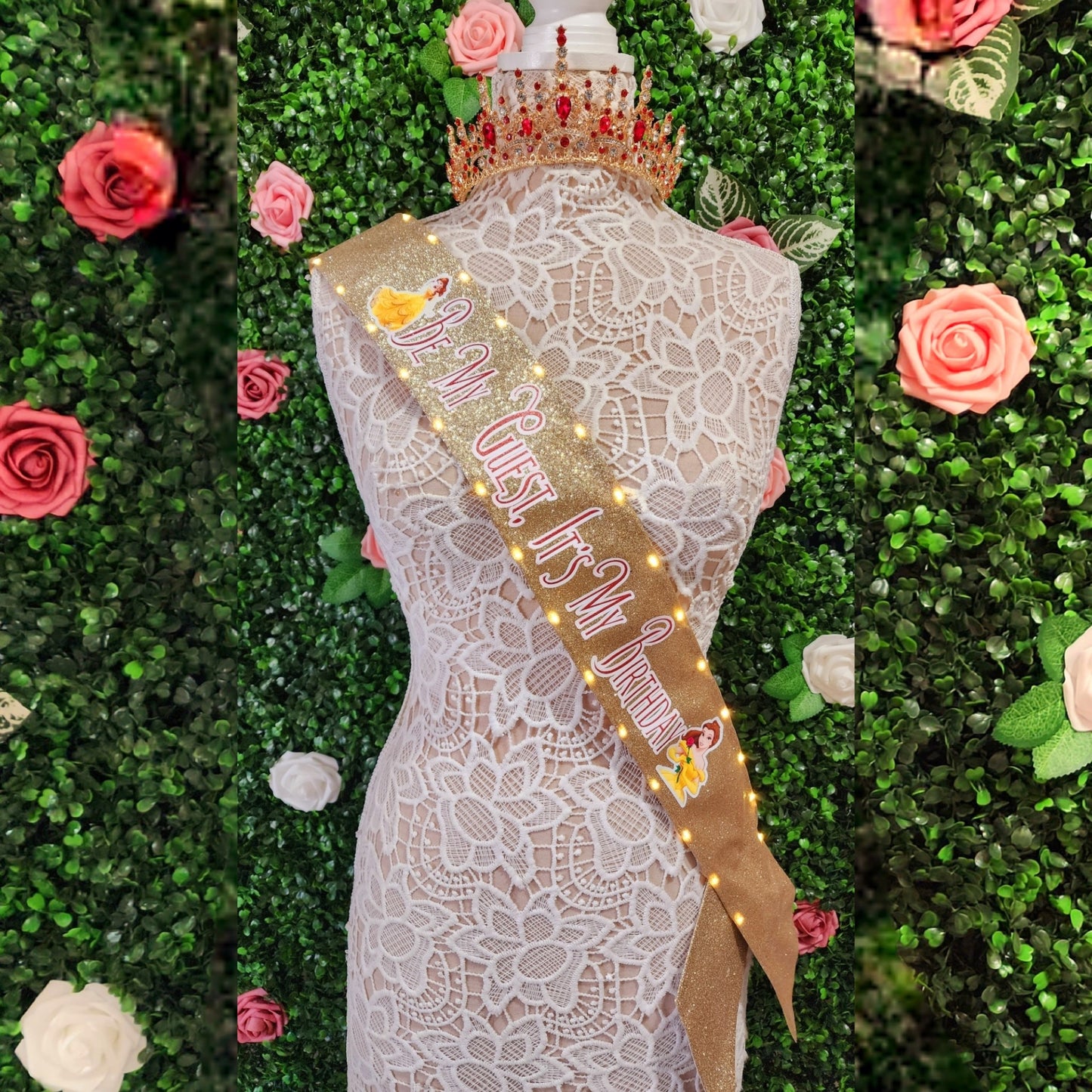 Enchanted Rose Princess Light Up Birthday Sash | Light Up Birthday Celebration LED Party Accessory