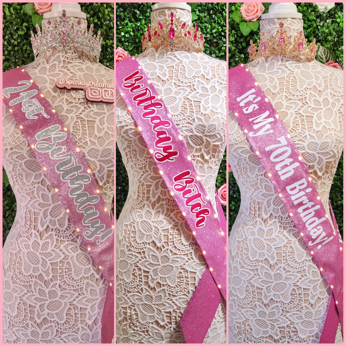Custom Glitter Light-Up Sash | Personalized LED Party Sash for Birthdays, Brides, Bachelorettes, Sweet 16, Quinceañera (Extra Length OVER 66 inches)