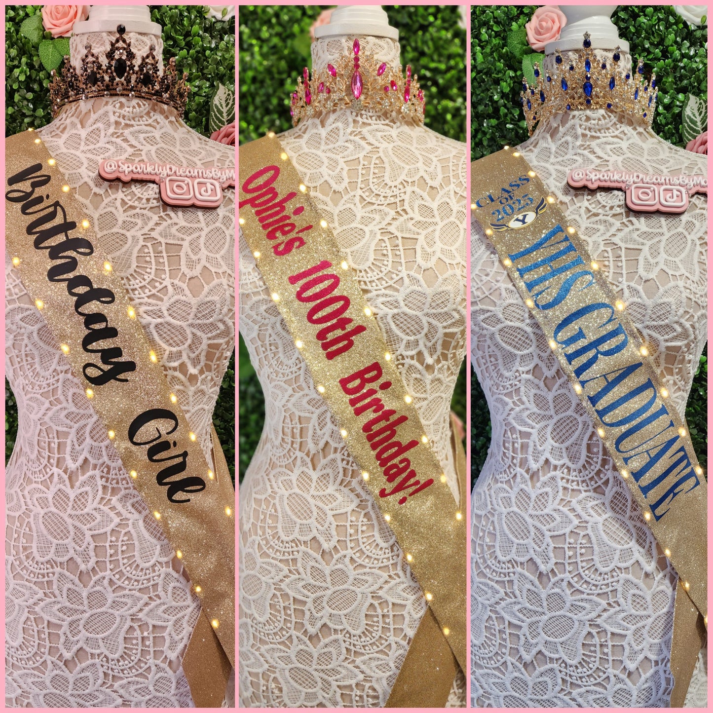 Custom Glitter Light-Up Sash | Personalized LED Party Sash for Birthdays, Brides, Bachelorettes, Sweet 16, Quinceañera (Extra Length OVER 66 inches)