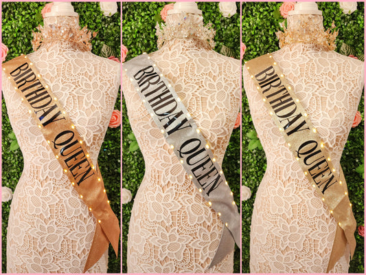 BIRTHDAY QUEEN Light Up Birthday Sash | Light Up Birthday Celebration LED Party Accessory