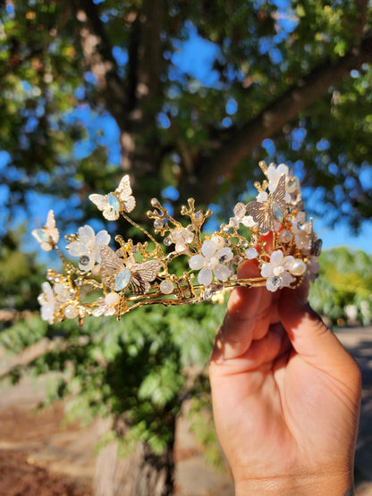 Gold Butterfly Tiara w/ Beads & Faux Pearls (29)