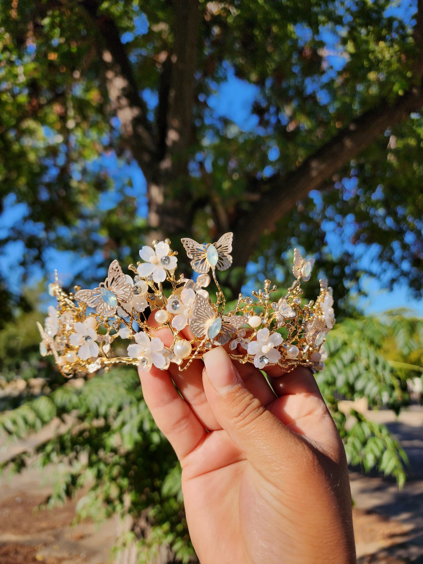 Gold Butterfly Tiara w/ Beads & Faux Pearls (29)