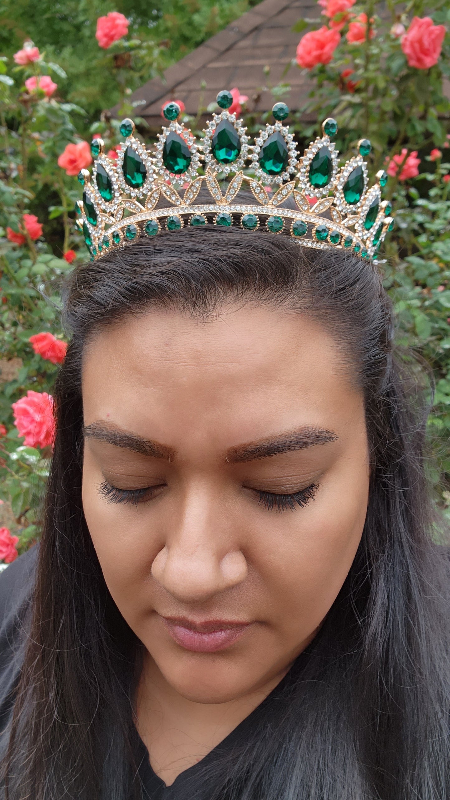 Gold Tiara with Green Rhinestones (108)