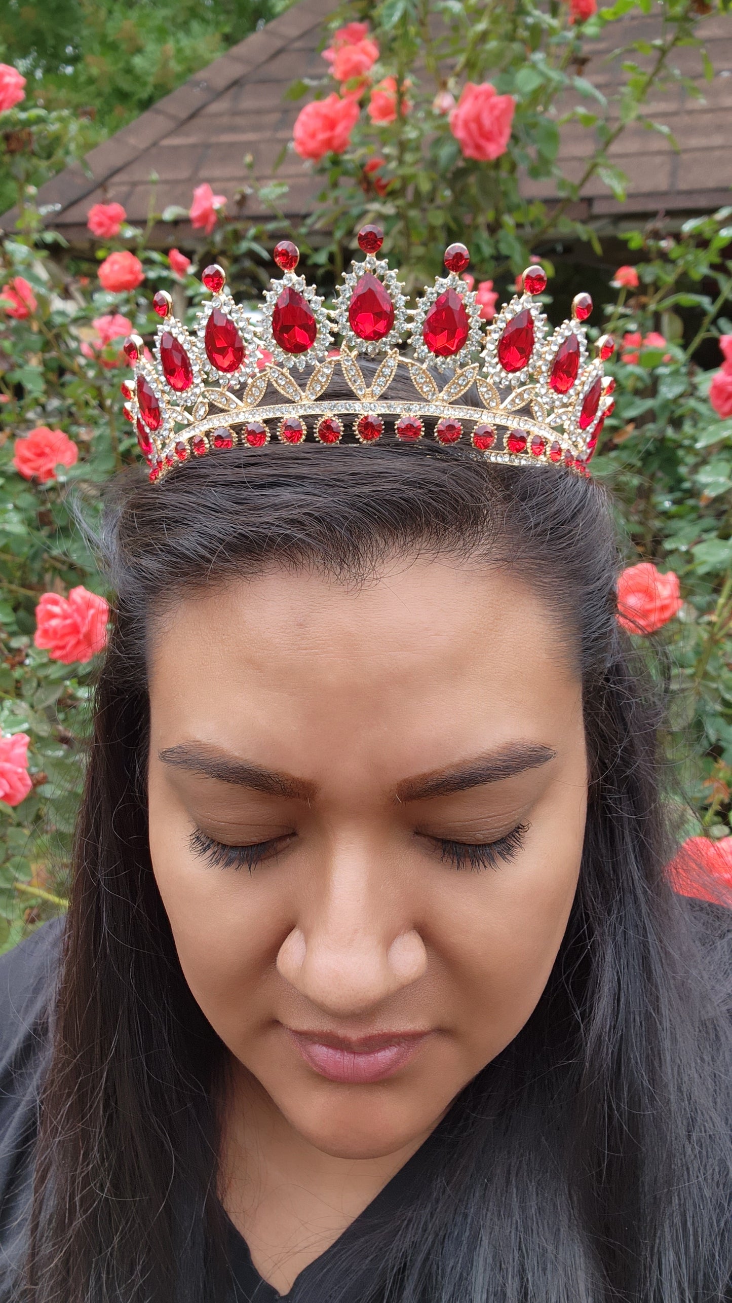 Gold Tiara with Red & Silver Rhinestones (109)