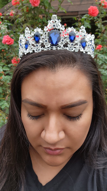 Black Tiara with Blue, Baby Blue & Silver Rhinestones (221)