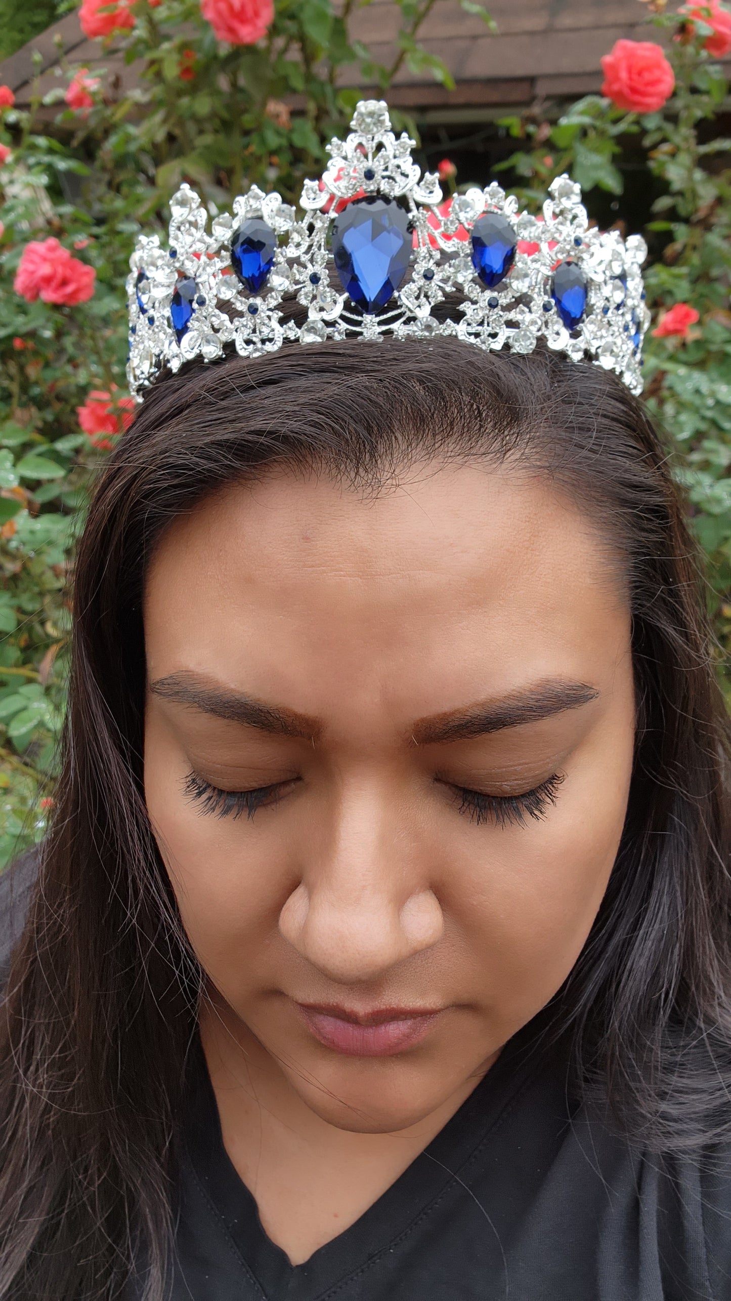 Silver Tiara with Silver & Navy Blue Rhinestones (168)