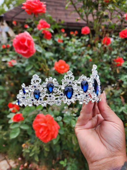 Silver Tiara with Silver & Navy Blue Rhinestones (168)