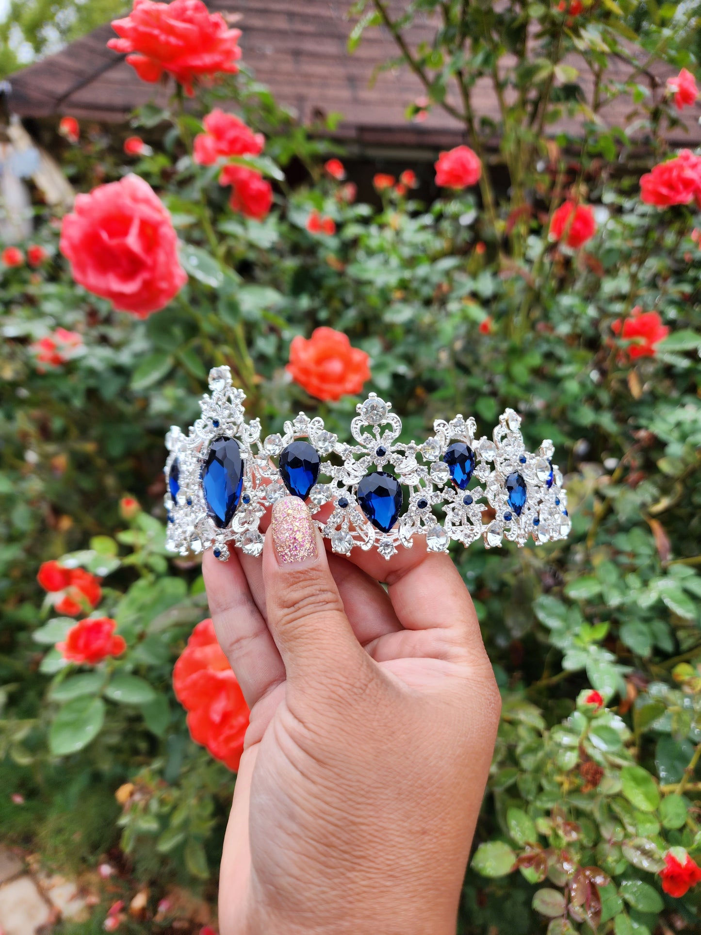 Silver Tiara with Silver & Navy Blue Rhinestones (168)