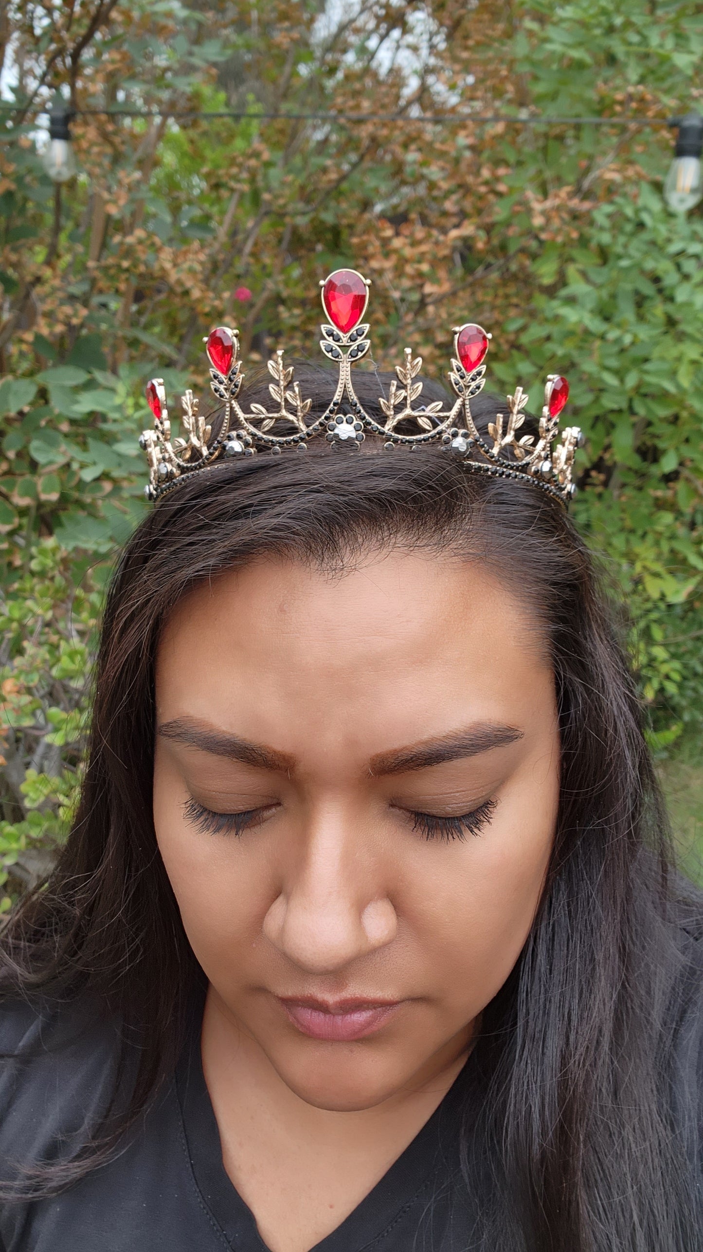 Bronze Tiara with Black & Red Rhinestones (158)