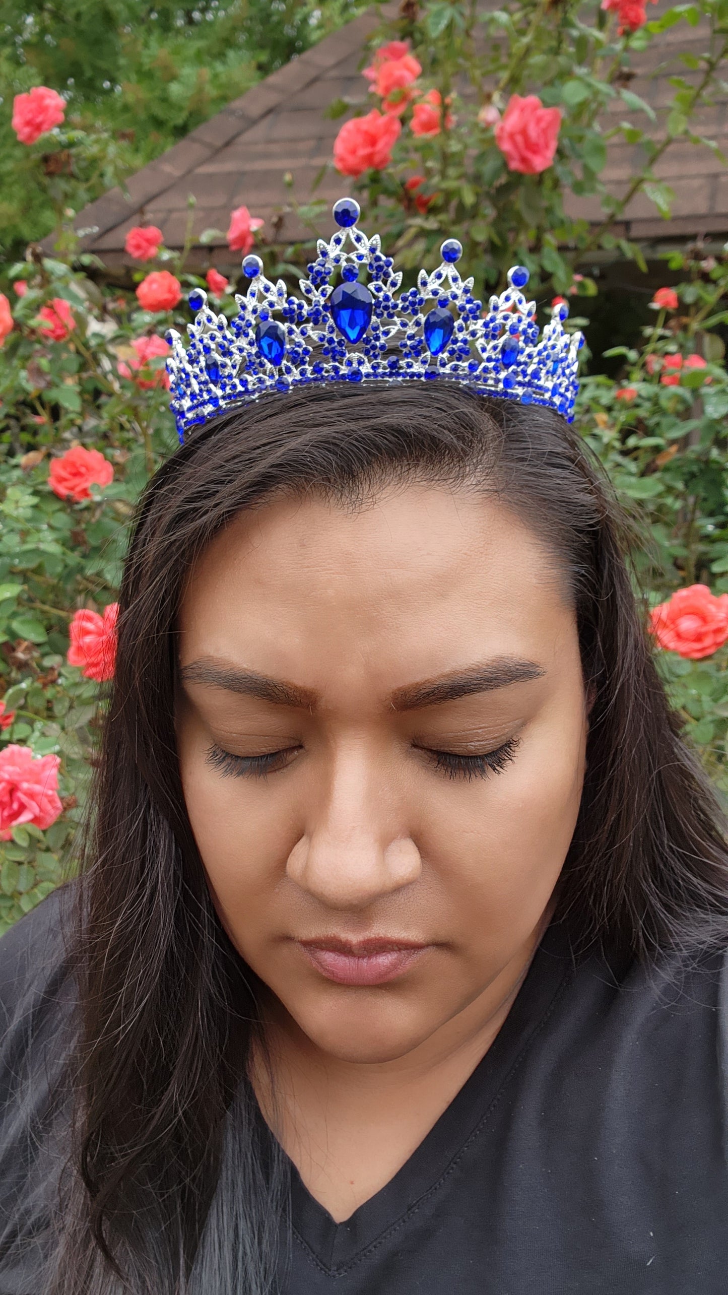 Silver Tiara with Blue Rhinestones (126)