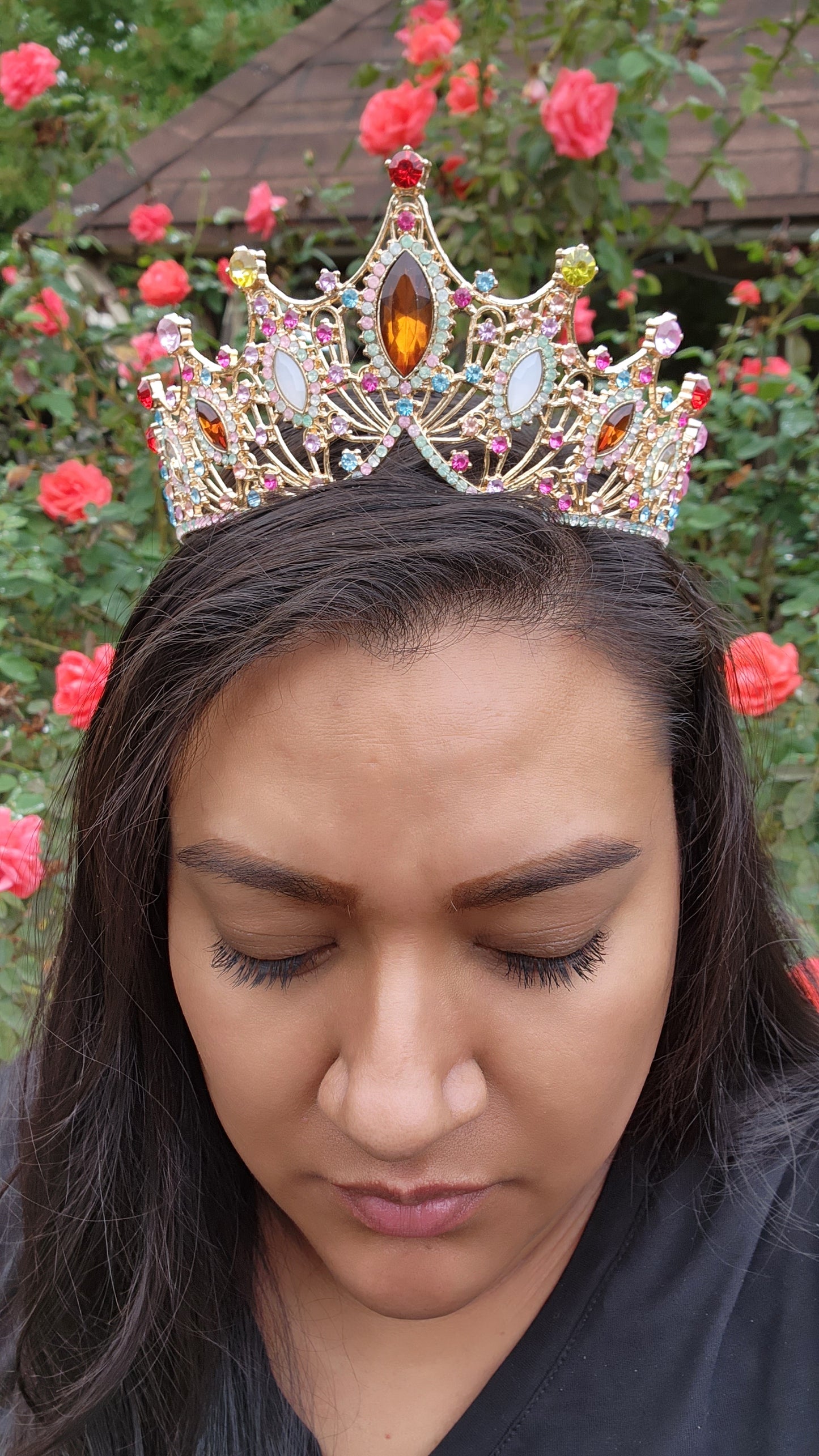 Gold Tiara with Fuchsia & Silver Rhinestones (200)