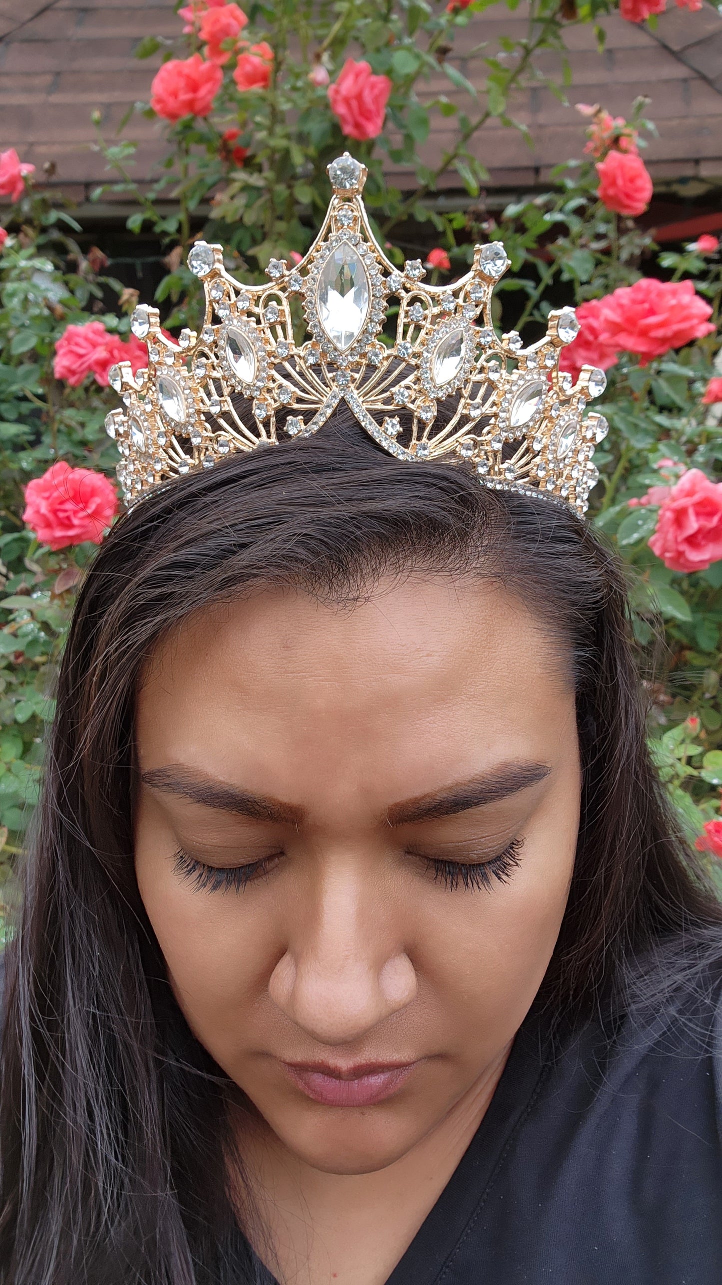 Gold Tiara with Iridescent & Silver Rhinestones (268)