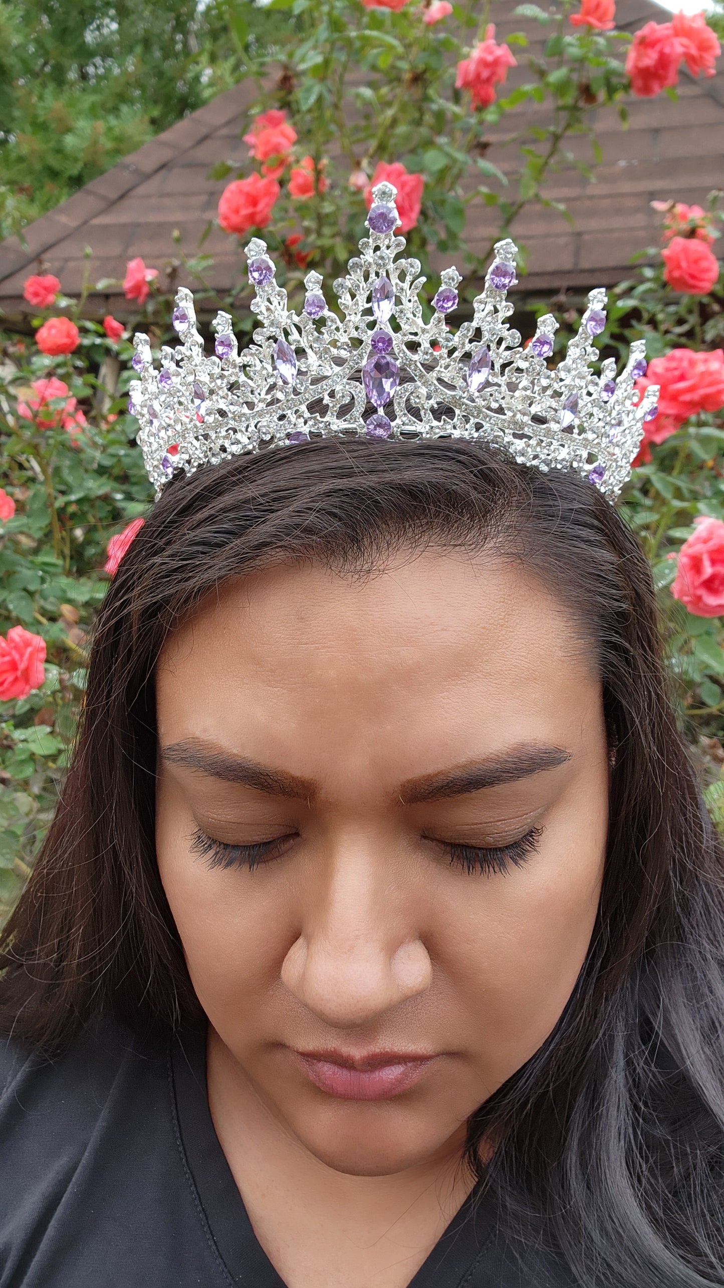 Gold Tiara with Silver & Lilac Rhinestones (114)