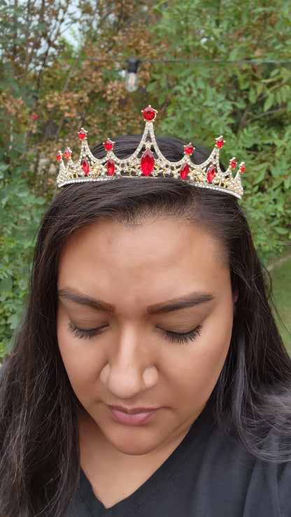 Gold Tiara with Silver & Red Rhinestones (167)