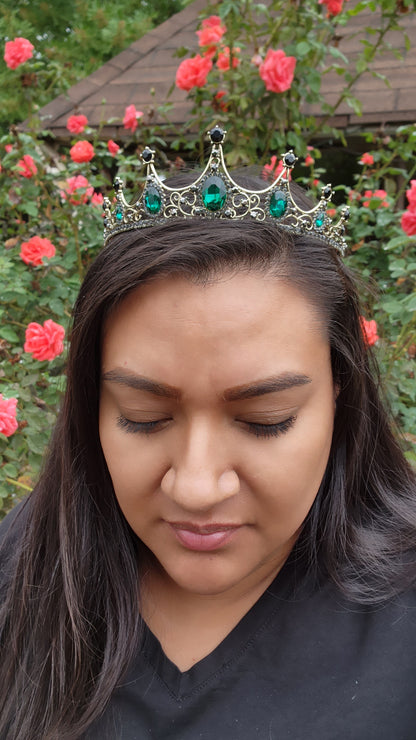 Bronze Tiara with Black & Green Rhinestones (70)