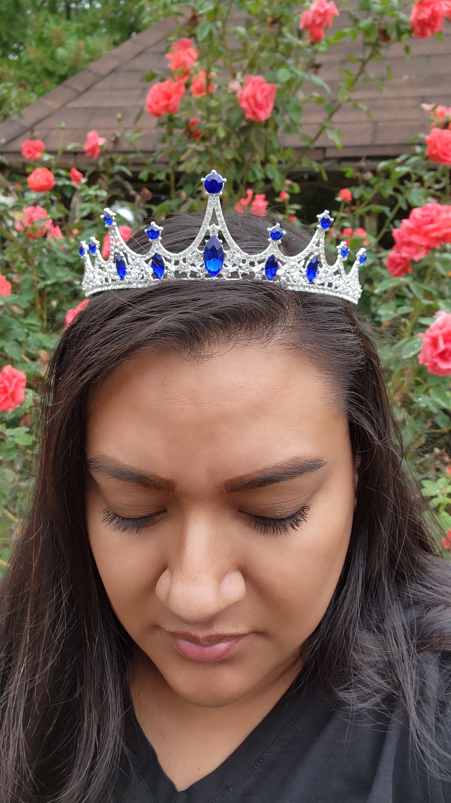 Gold Tiara with Silver & Blue Rhinestones (230)