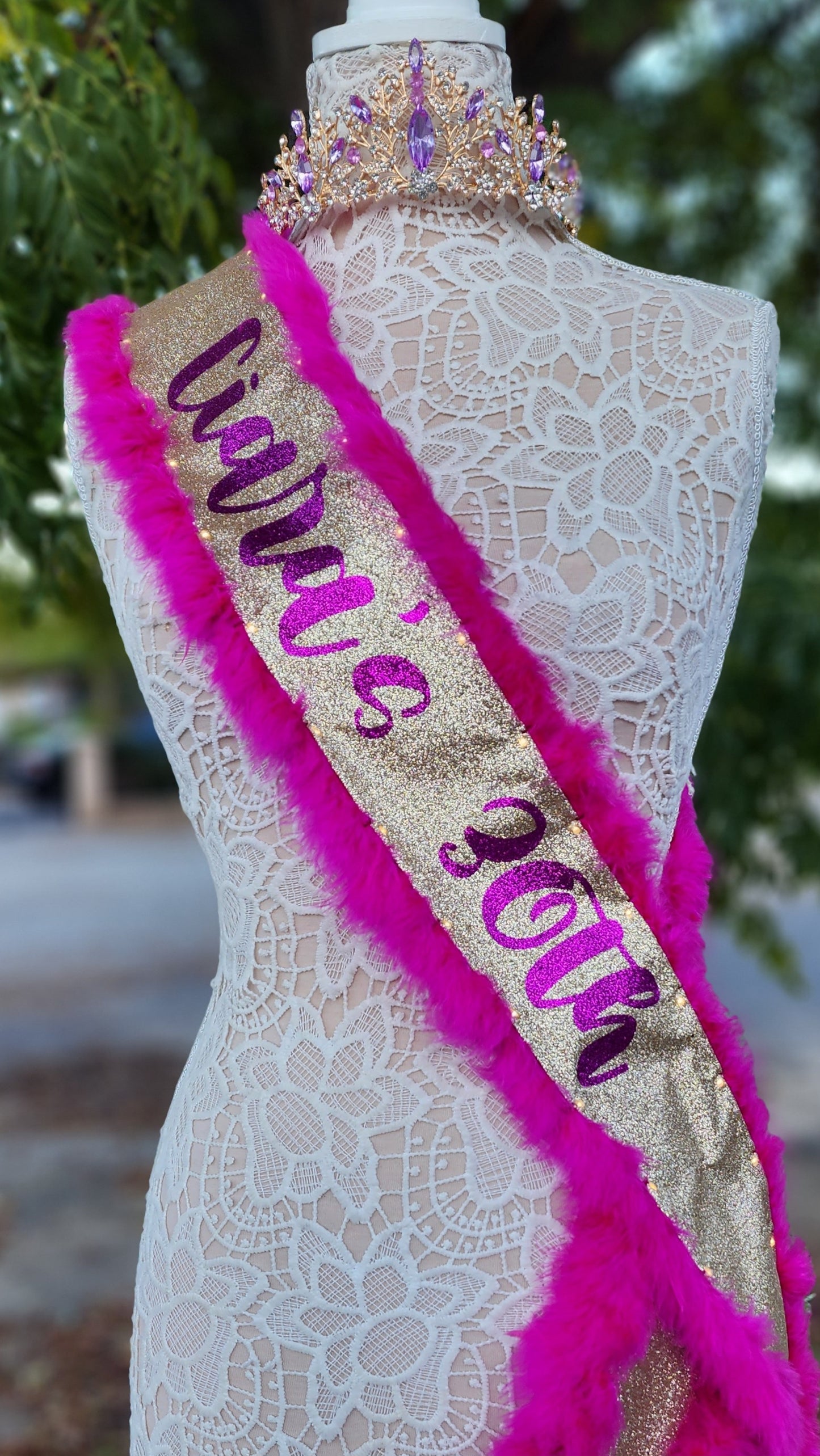 Custom Light-Up Sash with Boa Trim