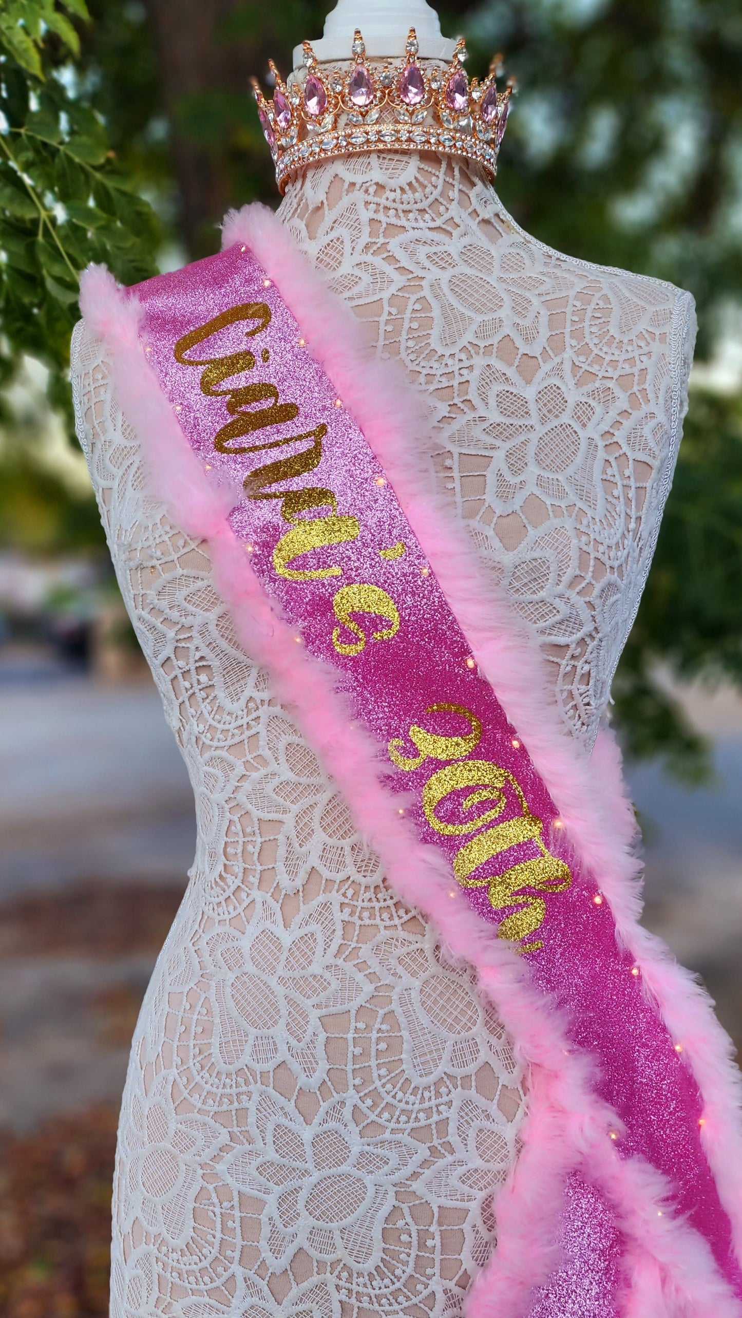 Custom Light-Up Sash with Boa Trim