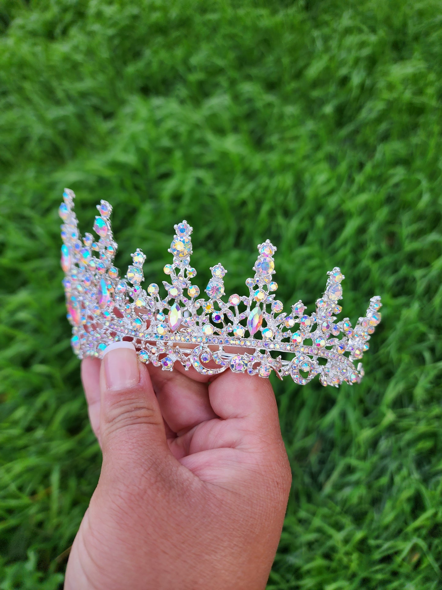 Silver Tiara with Iridescent Rhinestones (198)