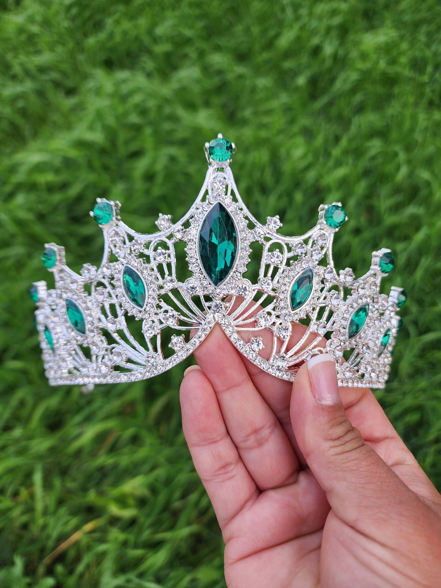 Silver Tiara with Green & Silver Rhinestones (191)