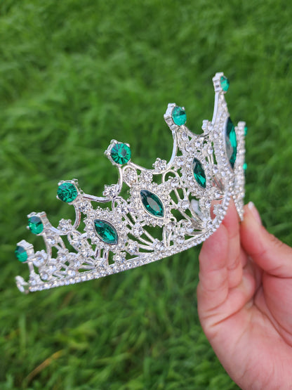 Silver Tiara with Green & Silver Rhinestones (191)