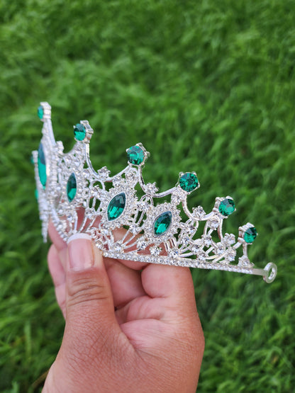 Silver Tiara with Green & Silver Rhinestones (191)