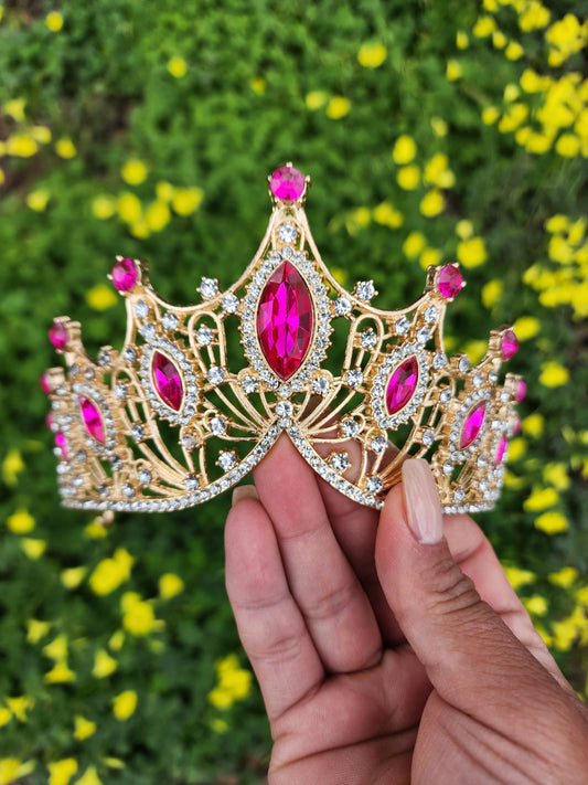 Gold Tiara with Fuchsia & Silver Rhinestones (200)