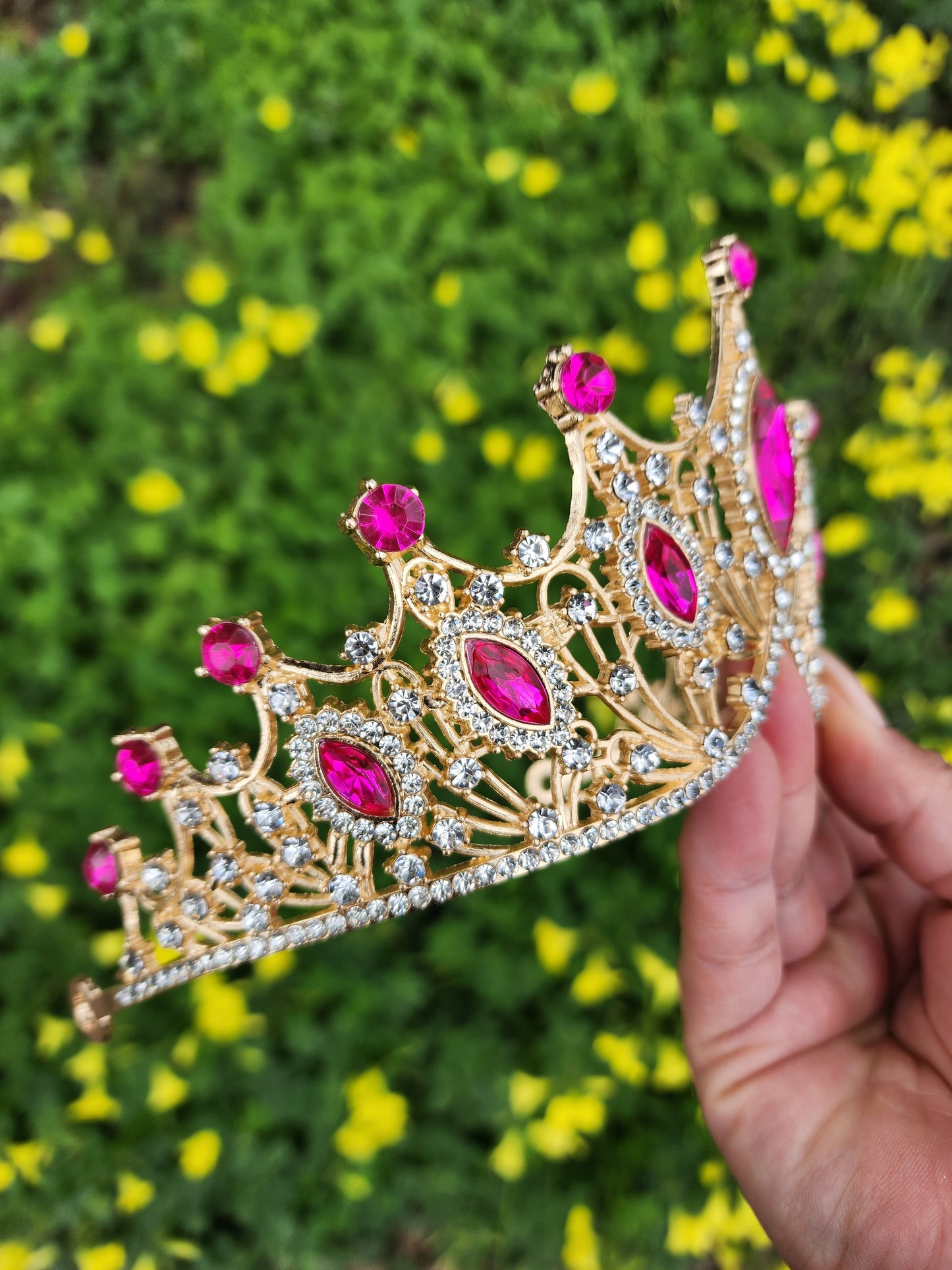 Gold Tiara with Fuchsia & Silver Rhinestones (200)