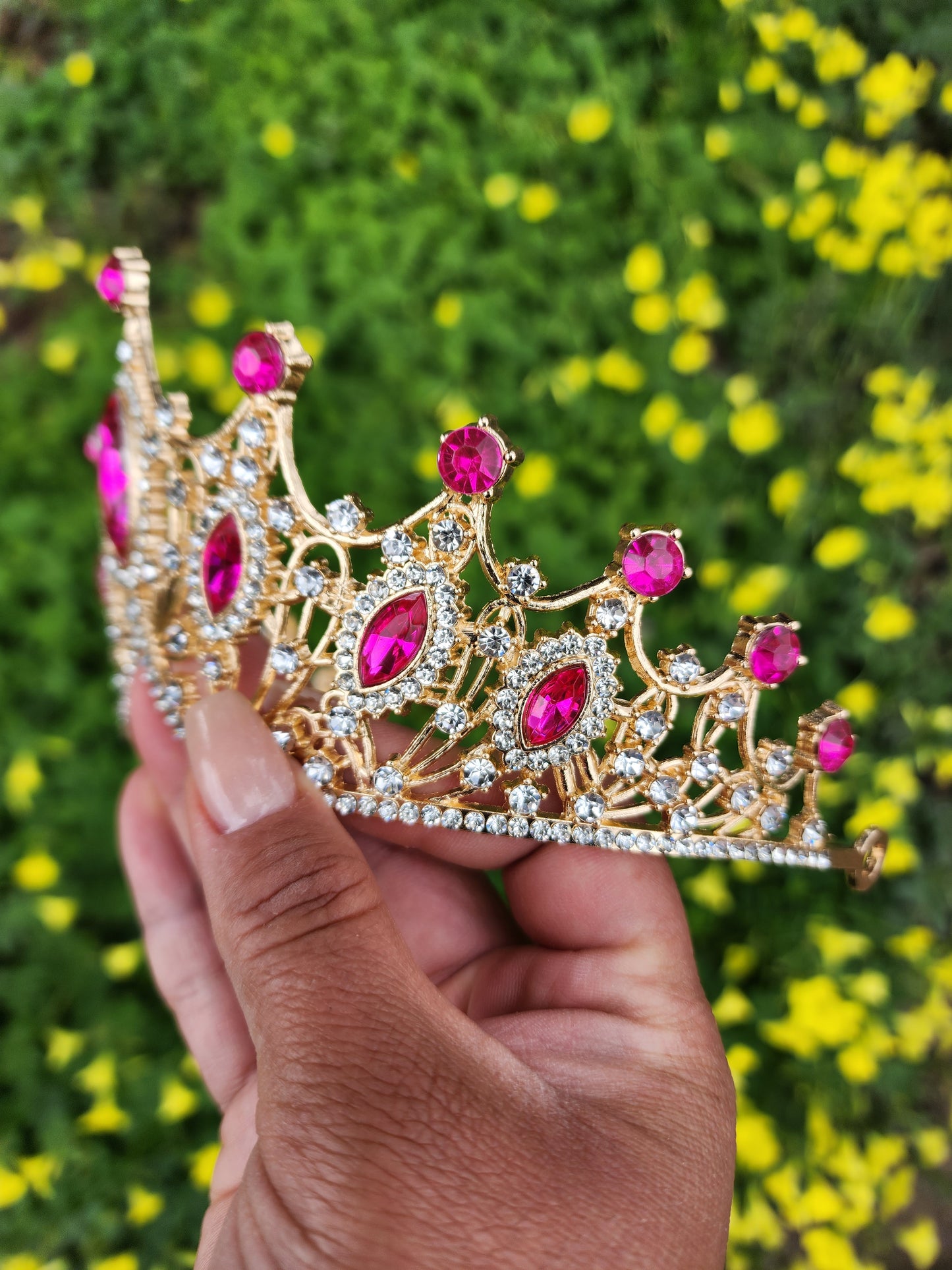 Gold Tiara with Fuchsia & Silver Rhinestones (200)