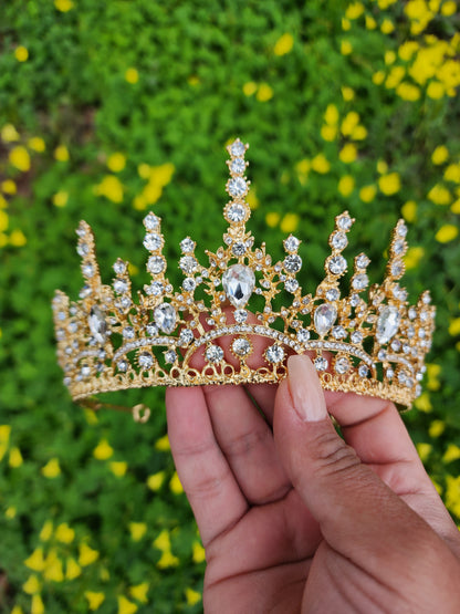 Gold Tiara with Silver Rhinestones (202)