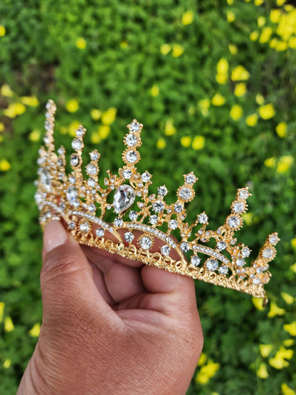 Gold Tiara with Silver Rhinestones (202)