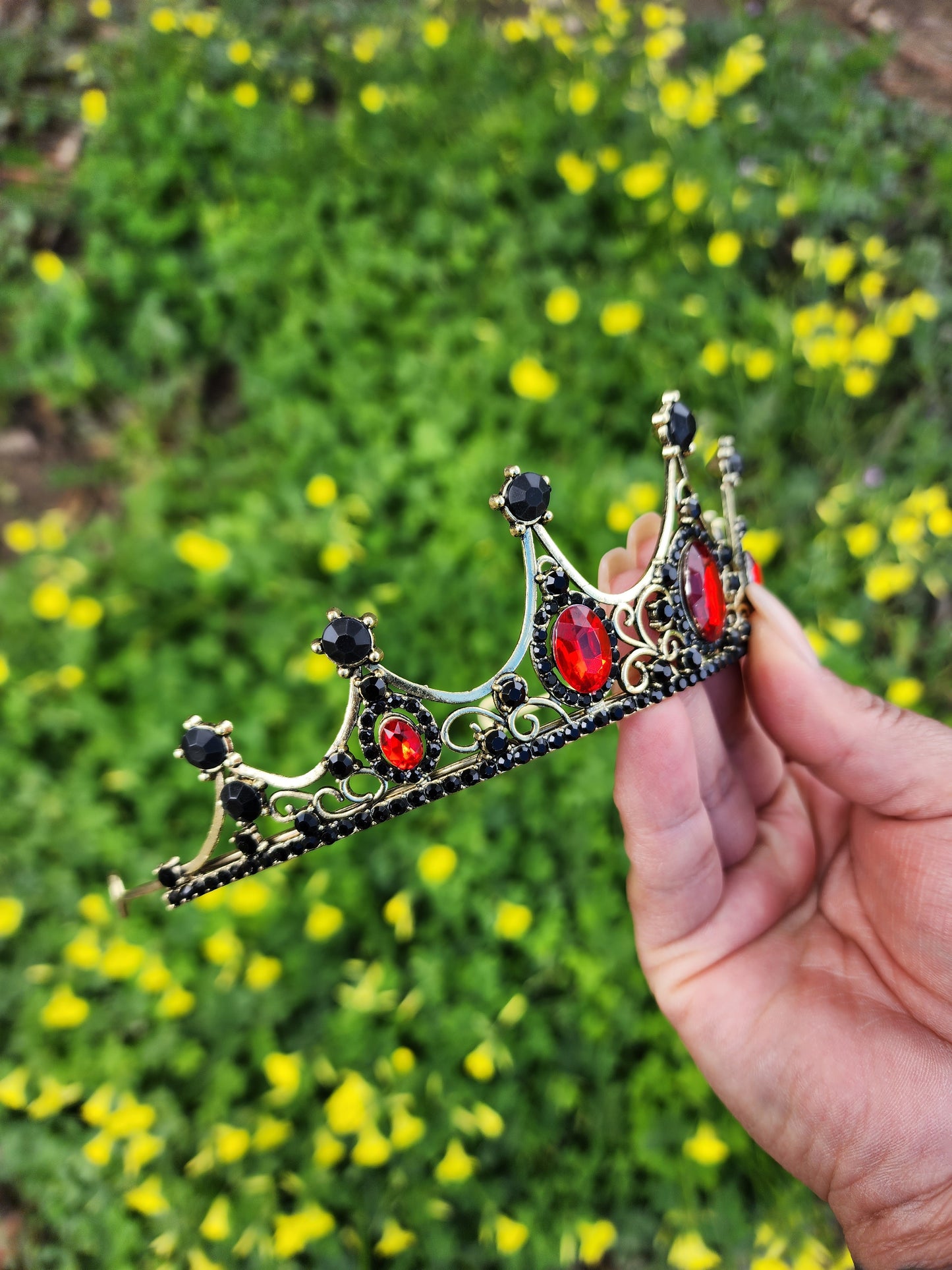 Bronze Tiara with Black & Red Rhinestones (210)