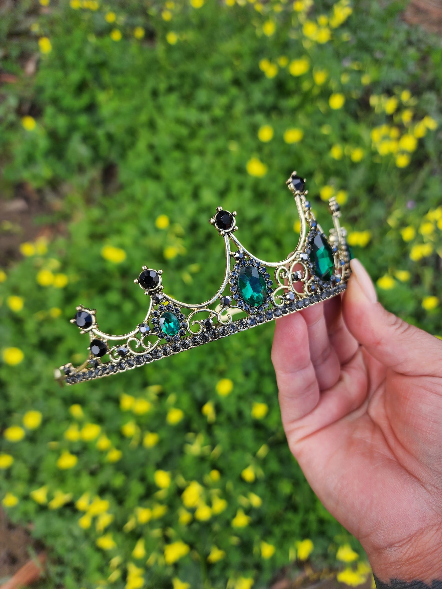 Bronze Tiara with Black & Green Rhinestones (70)