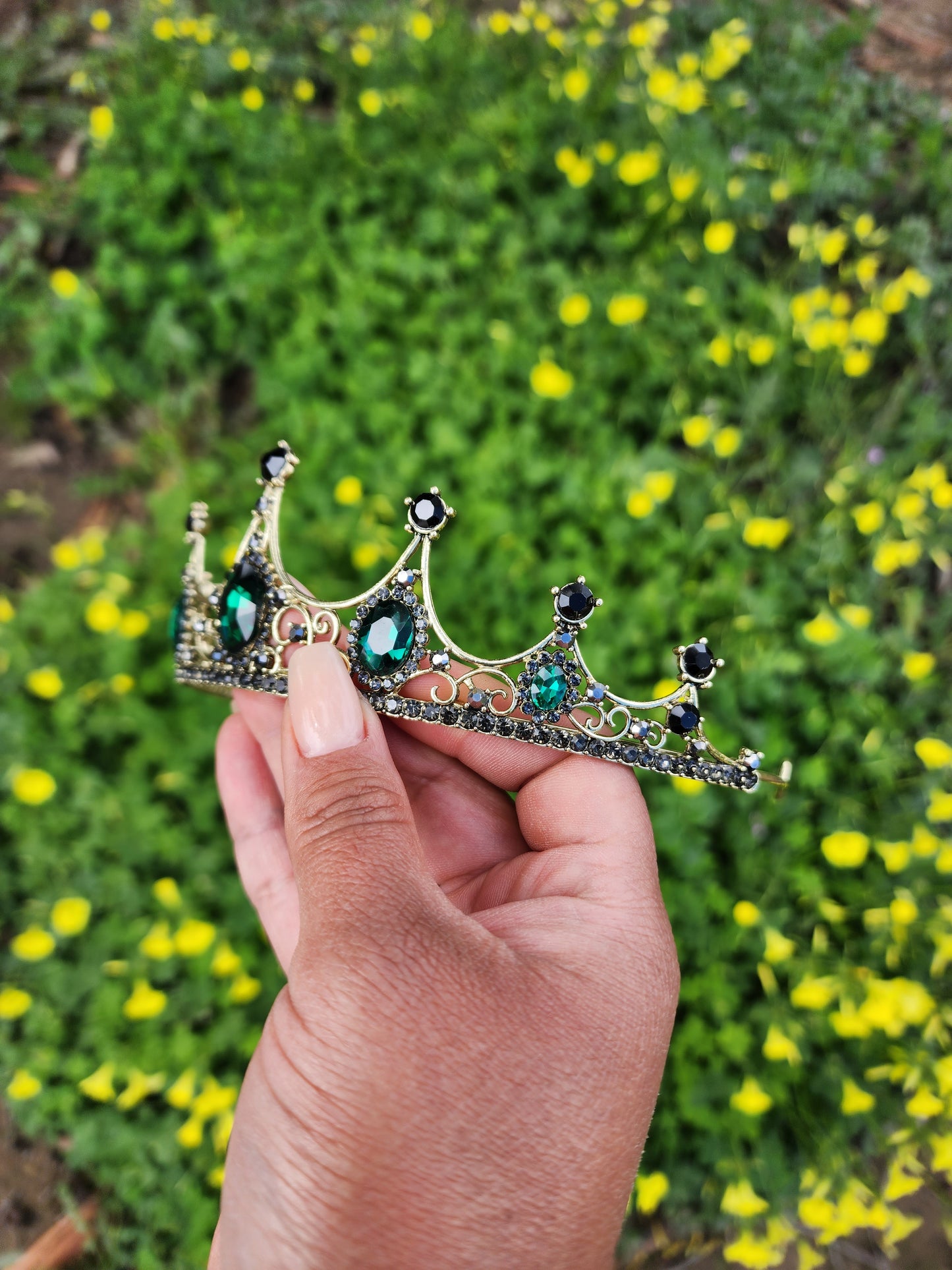 Bronze Tiara with Black & Green Rhinestones (70)