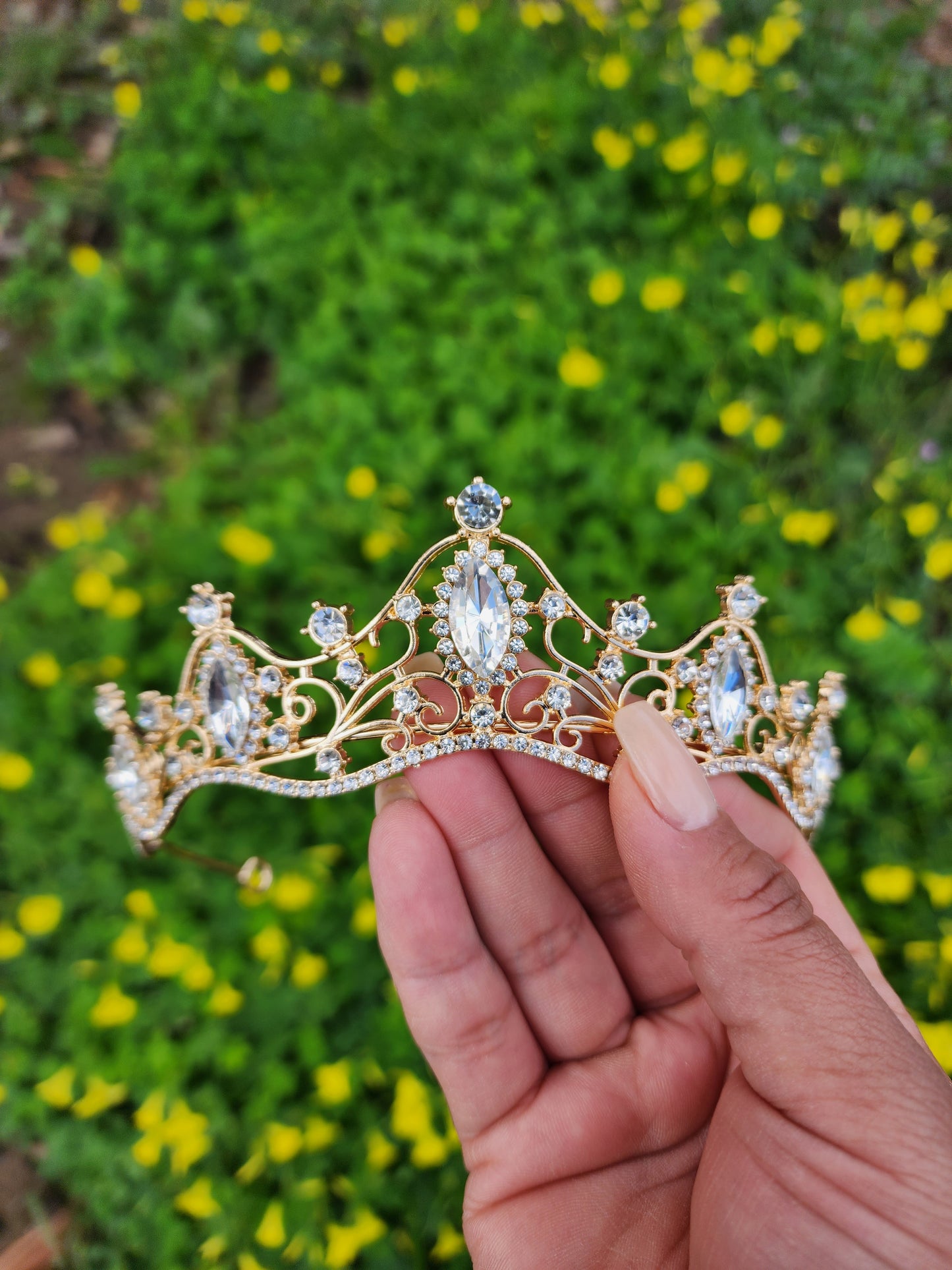 Gold Tiara with Silver Rhinestones (209)