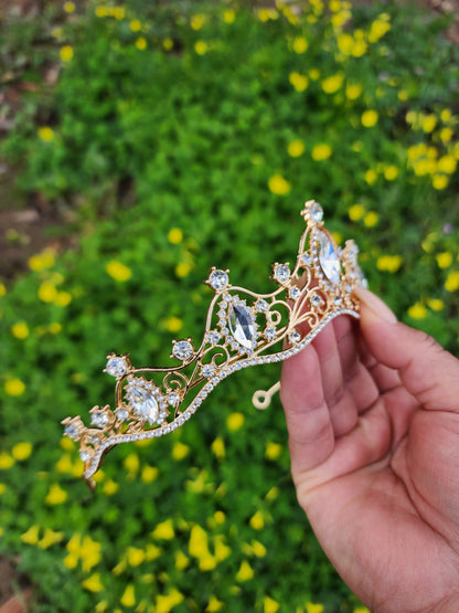 Gold Tiara with Silver Rhinestones (209)