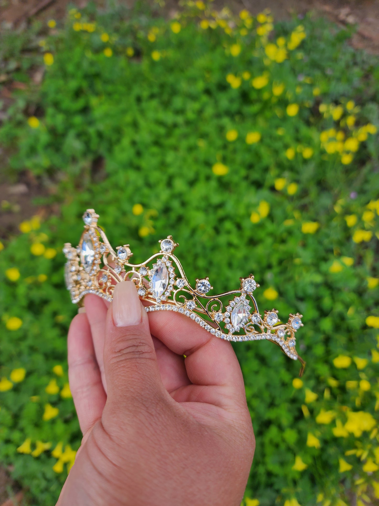 Gold Tiara with Silver Rhinestones (209)