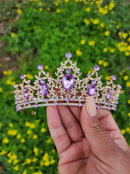 Gold Tiara with Silver & Lilac Rhinestones (206)