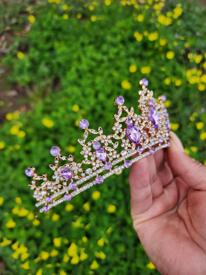 Gold Tiara with Silver & Lilac Rhinestones (206)